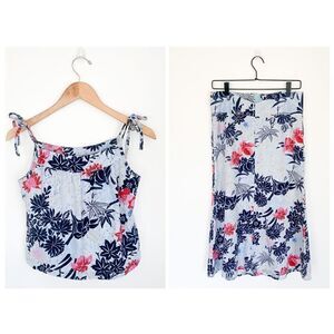 ROXY vintage floral linen blend two piece skirt set